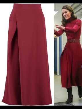 Edeline Lee Plait Burgundy Midi Skirt ASO Kate Middleton Princess Of Wales